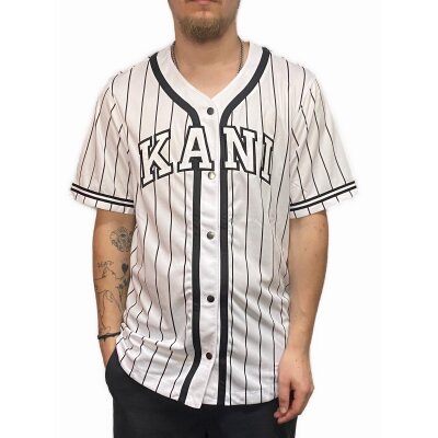 Karl Kani Baseball Shirt "Serif Pinstripe" weiß XXL